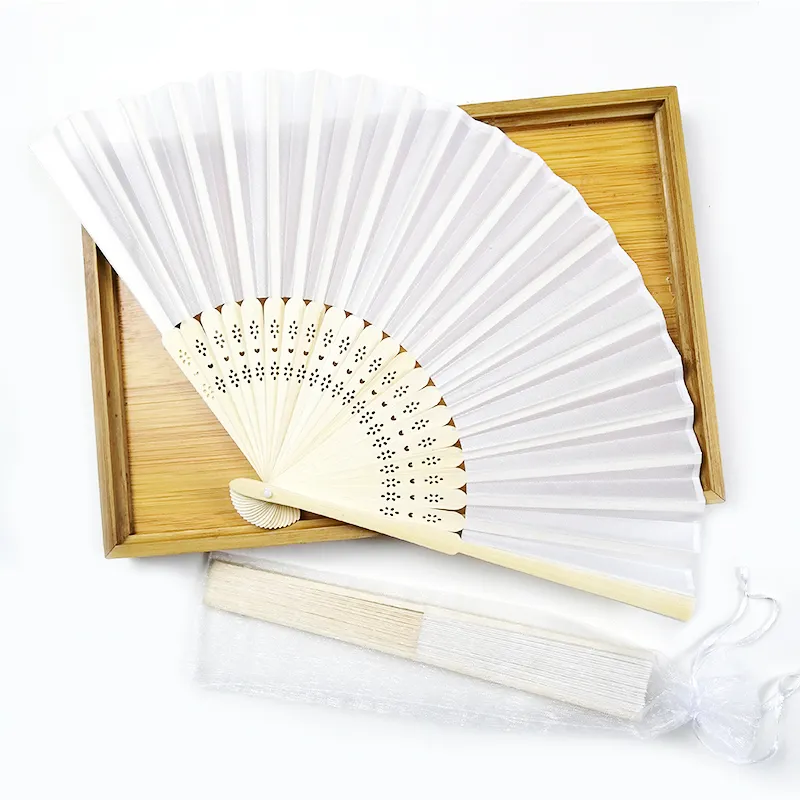 Wholesale Personalized Silk Bamboo Hand Fan With Organza Bag Custom Folding Fan Wedding Favor For Guests Party Decoration Fans