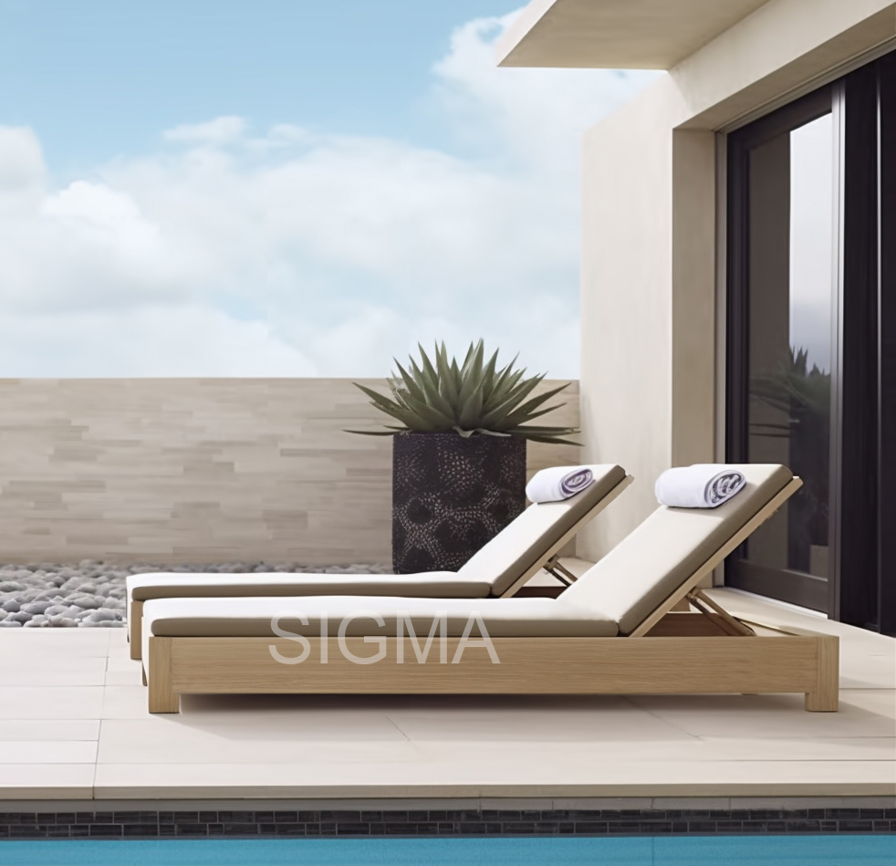 Waterproof Outdoor Teak Furniture Customized Size Teak Wood Daybed Solid Teak Sunbed