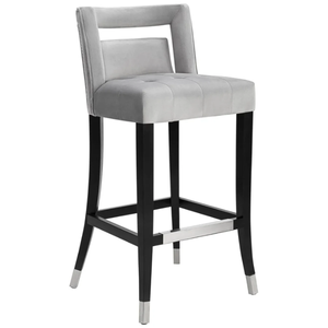 Taburete Alto Chase Velvet con Patas de Madera y Tapas de Acero Plateado, Espuma, Tachuelas Plateadas, Tapicería, Acero Resistente para el Hogar - Product Image 3