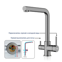 FRAP Vente chaude 3 façons robinet en laiton bassin purificateur d'eau robinet pistolet finition grise eau potable mélangeur de cuisine