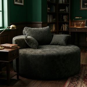 Sofá Cama Circular Individual de Espuma al Vacío, Diseño Moderno y Contemporáneo, Ecológico, de Corduroy, para <span class=keywords><strong>el</strong></span> Hogar, Apartamento o Cine, Relajante - Product Image 1