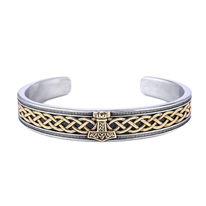Brazalete con Diseño de Martillo de Thor de la Serie Viking Rune, Brazalete Personalizado con Nudo Celta Irlandés Nórdico, Chapado en Oro, Accesorio de Moda - Product Image 1