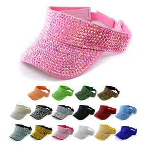 Bling Shiny Rhinestones Sun Visor Cap Gorra de verano ajustable para mujeres Hombres Golf Tennis Running Jogging