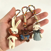 Porte-clés poupée en tissu vintage fait main, motif dessin animé, avec pendentif cœur en tissu mignon, breloque de sac en corde tressée colorée et écologique, artisanale