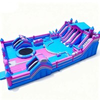 Parc d'obstacles gonflable commercial avec toboggan, grande ville de loisirs gonflable en PVC pour enfants, location pour fêtes en plein air