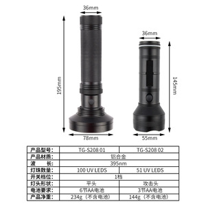 Lampe torche UV en alliage d'aluminium Tg S208 02, 51 LED, détecteur de lumière noire pour l'urine des animaux domestiques et l'inspection des bijoux - Product Image 1