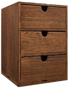 Bán sỉ tủ bàn-3 Tier Wood Drawers Mini Desk Storage Organization Drawer Small Office Supplies Organizer Wood Tabletop Cabinet