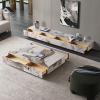 Table Basse Extensible Haut de Gamme 2m et Meuble TV Minimaliste en Pierre Frittée pour la Maison – Style Italien de Luxe