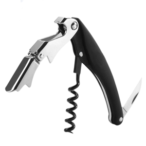 Tire-bouchon pour sommeliers, ouvre-bouteille manuel à traction unique avec coupe-feuille et extracteur de bouchon de bouteille, noir - Product Image 1
