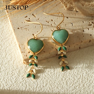Pendientes con forma de bola a la moda, piedra verde, joyería de fiesta Unisex, acero inoxidable chapado en oro de 18 quilates - Product Image 5
