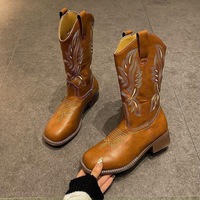 Bottes de cowboy vintage pour femme 2026 en cuir microfibre, mi-mollet, brodées, support OEM/ODM d'usine, personnalisation privée