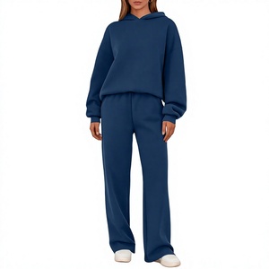 Women's 2 Piece 100% Cotton Anti-Wrinkle Streetwear for Sweatsuit Sets Oversized Hoodie Sweatshirt Wide Leg Sweat Pant - Product Image 1