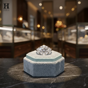 Anillo de compromiso de lujo con tres diamantes cultivados en laboratorio de corte brillante redondo y diamantes laterales de media luna, en oro blanco de 14 quilates. - Product Image 1