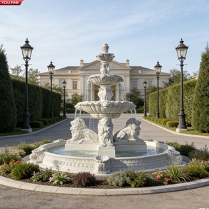 Fontaine à 3 niveaux <span class=keywords><strong>en</strong></span> marbre blanc sculpté à la main YOUFINE avec lions assis pour la décoration de manoir, de propriété et de jardin - Product Image 1