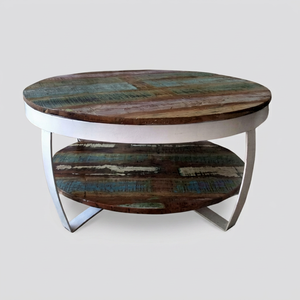 Table basse industrielle antique réglable à double plateau en fer et métal pour salon domestique - Product Image 1