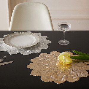 Nordic Minimalist Injection Molded PVC <b>Placemat</b> Gold And Silver Round Waterproof Heat Insulation Mat <b>For</b> <b>Table</b> Decor - Product Image 2
