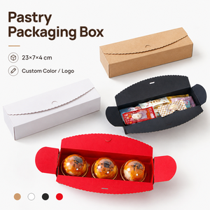 Cajas de papel kraft largas con borde festoneado personalizadas, cajas rectangulares negras, blancas y marrones con logotipo personalizado para empaque de regalo de galletas y macarons - Product Image 4
