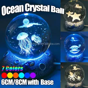 Base de resina LED Ocean Sea Crystal Ball Light Luminous Medusas Glass Ball Night Light Cambio de color <span class=keywords><strong>3D</strong></span> Crystal Ball Nights <span class=keywords><strong>Lamp</strong></span> - Product Image 2