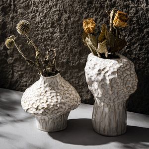 Vase en céramique QTY pour salon, arrangement floral, fleurs séchées, plantes aquatiques, accessoire décoratif blanc pour meuble TV - Product Image 2
