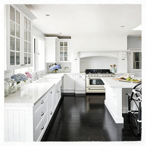 Vermonhouzz Wholesale White Matte Glass <strong>Panel</strong> Door Custom Kitchen Cabinets <strong>American</strong> Classic <strong>Style</strong> Central Island - Product Image 1