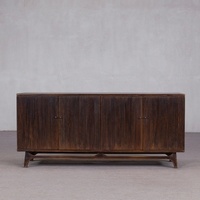 Buffet rustique en bois massif Tuscan Naturalist, vertical, à quatre portes cannelées, pour salle à manger