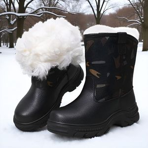 Botas de Nieve para Hombre, Forradas de Lana Cálida, para Invierno, Diseño de Camuflaje Negro, Suela Inyectada - Product Image 1