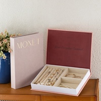 Élégant coffret en lin imitation livre magnétique multi-compartiments pour bagues, colliers, bracelets, perles, décoration de bureau et de maison, estampage à chaud