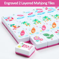 Saham AS | Set Mahjong Merah Musim Panas Amerika dengan 160 Ubin Melamin, Tas Perjalanan Kecil, dan Dadu Hiburan
