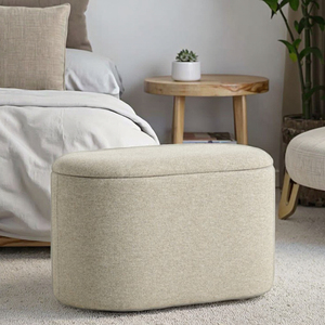 Otomana Redonda <span class=keywords><strong>Blanca</strong></span> de Diseño Moderno DISHI para Sala de Estar, con Tapizado Bouclé y Espacio de Almacenamiento para <span class=keywords><strong>Dormitorio</strong></span> - Product Image 2