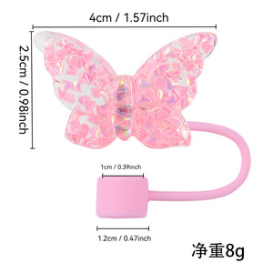 Magnifiques breloques décoratives en silicone de 10 mm pour pailles de gobelets, avec papillons en acrylique brillant - Product Image 4