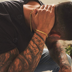 Gemnel Men Fashion Jewelry 316L Stainless Steel Pvd Gold 5mm Twisted <strong>Rope</strong> Chain <strong>Bracelet</strong> - Product Image 3