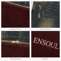 Jean évasé personnalisé par le fabricant, en denim délavé vintage et velours côtelé, avec fermeture éclair, logo brodé, pantalon large deux-en-un détachable