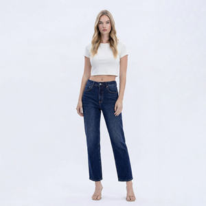 <span class=keywords><strong>Jean</strong></span> tendance <span class=keywords><strong>taille</strong></span> <span class=keywords><strong>haute</strong></span> coupe droite pour femme, bleu foncé, coupe ample, pantalon en denim décontracté pour le bureau, jambe large, grande <span class=keywords><strong>taille</strong></span> - Product Image 2