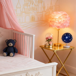 Pink <b>Feather</b> <b>Table</b> <b>Lamp</b> Led Warm Light Dimmable Bedroom Decorative <b>Lamp</b> For Wedding Home Decoration - Product Image 4
