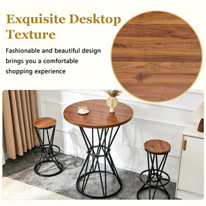 Set Tavolo da Bar con Piano in MDF Effetto Noce, Struttura in Metallo Nero Stile Industriale, Rotondo 31,5 Pollici con Due Sgabelli - Product Image 5