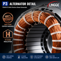 Groupe électrogène diesel silencieux 70 kW 87,5 kVA, moteur Perkins, triphasé 480 V 230 V, châssis ouvert, démarrage à distance, pour usage industriel
