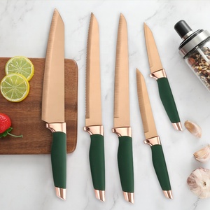 Ensemble de couteaux de chef GOODA en acier inoxydable rose doré, 6 pièces, avec bloc en acrylique, manches ambidextres, ensemble de couteaux de cuisine durables pour la maison - Product Image 2