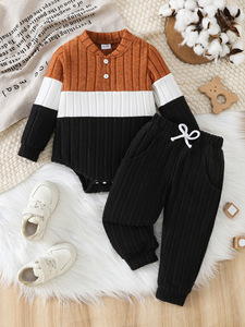 Tutina per <span class=keywords><strong>Neonato</strong></span> <span class=keywords><strong>Maschio</strong></span> in Cotone Stampato con Bottoni a Pressione, Maniche Lunghe, Collo Tondo, Pantaloni Elasticizzati Casual, Completo Morbido Autunnale - Product Image 1