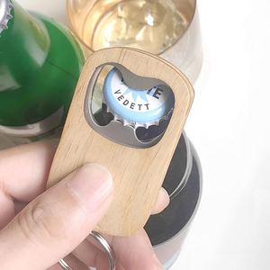 Paquete de 100 abridores de botellas personalizados con mango de madera, espacios en blanco para grabado láser, mezcla de 2 estilos para uso en bares, abridor promocional de metal - Product Image 4