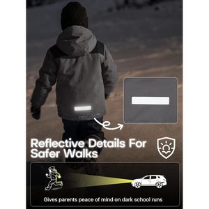 FOXA Boy's Waterproof <b>Ski</b> Jacket Fleece Lined Windproof With Hood For Snowboarding Outdoor Wear - Product Image 6