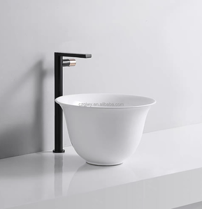 Lavabo rond en céramique moderne pour salle de bain, à poser sur comptoir - Product Image 1