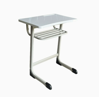 Ensemble table et chaise d'école réglables en hauteur avec bordure en mélamine, cadre en acier en forme de C et panier à livres pour salle de classe