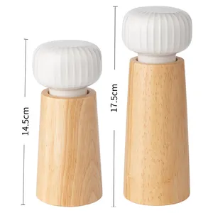 Manual Refillable Solid Rubber Wood Salt Shaker & Pepper Grinder Spice Mill Set Ceramic Rotor with Strong Adjustable Coarseness