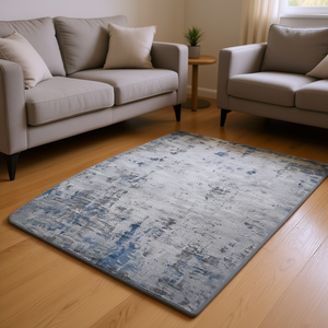 Tapis rectangulaire abstrait D0100H5GD7T 5x7, argenté et bleu, élégant, anti-déchirure, résistant aux taches, pour la maison, le bureau et le salon - Product Image 2