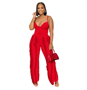 Sharee 2024 Hot Selling Women Two Piece Set Spaghetti Strap Tank Top Tassel Fringe Pants Suits High Quality Sets For Women