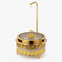 Nouveau design de luxe, chauffe-plat 8L en acier inoxydable à alimentation thermique, incrusté de diamants scintillants, service de buffet doré avec couvercle suspendu pour mariage