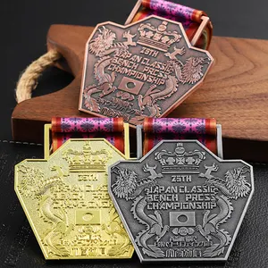 Vente en gros de médailles sportives estampage double face souvenir médaille 3D or argent cuivre championnat du Japon médailles avec ruban