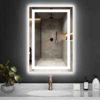 BATHNOLOGY Miroir de salle de bain intelligent rectangulaire moderne, rétroéclairé par LED, interrupteur tactile, éclairage IP44, verres trempés, prise intégrée