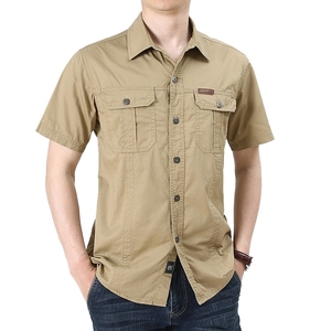 Camisa Casual Transpirable de Verano para Hombre, Blusa de Trabajo de Algodón de Manga Corta, Color Sólido, con Botones y Bolsillos, Venta al por Mayor - Product Image 2