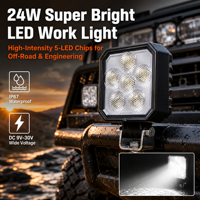 Projecteur de travail carré à 5 LED, étanche, 12V 24V, pour camion, excavatrice, chariot élévateur, véhicule tout-terrain 4x4